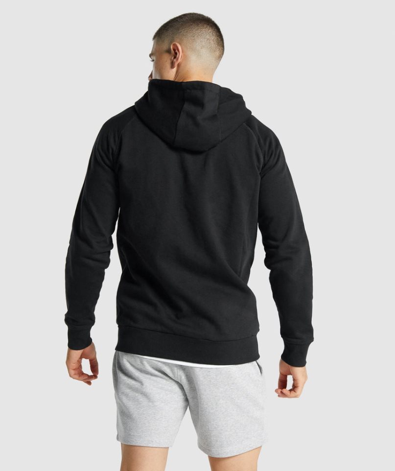 Bluzy Z Kapturem Gymshark Crest Zip Up Męskie Czarne | PL 306VEJ